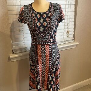 BCBG blue orange silk blend dress